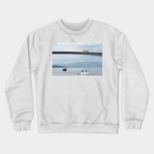 A bus passes over the Skye Bridge to Isle of Skye, Scotland Crewneck Sweatshirt